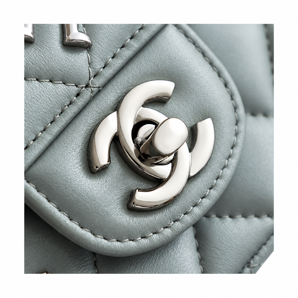 Chanel Mini Classic Flap Space Charm Ice Blue Lambskin Silver 20cm