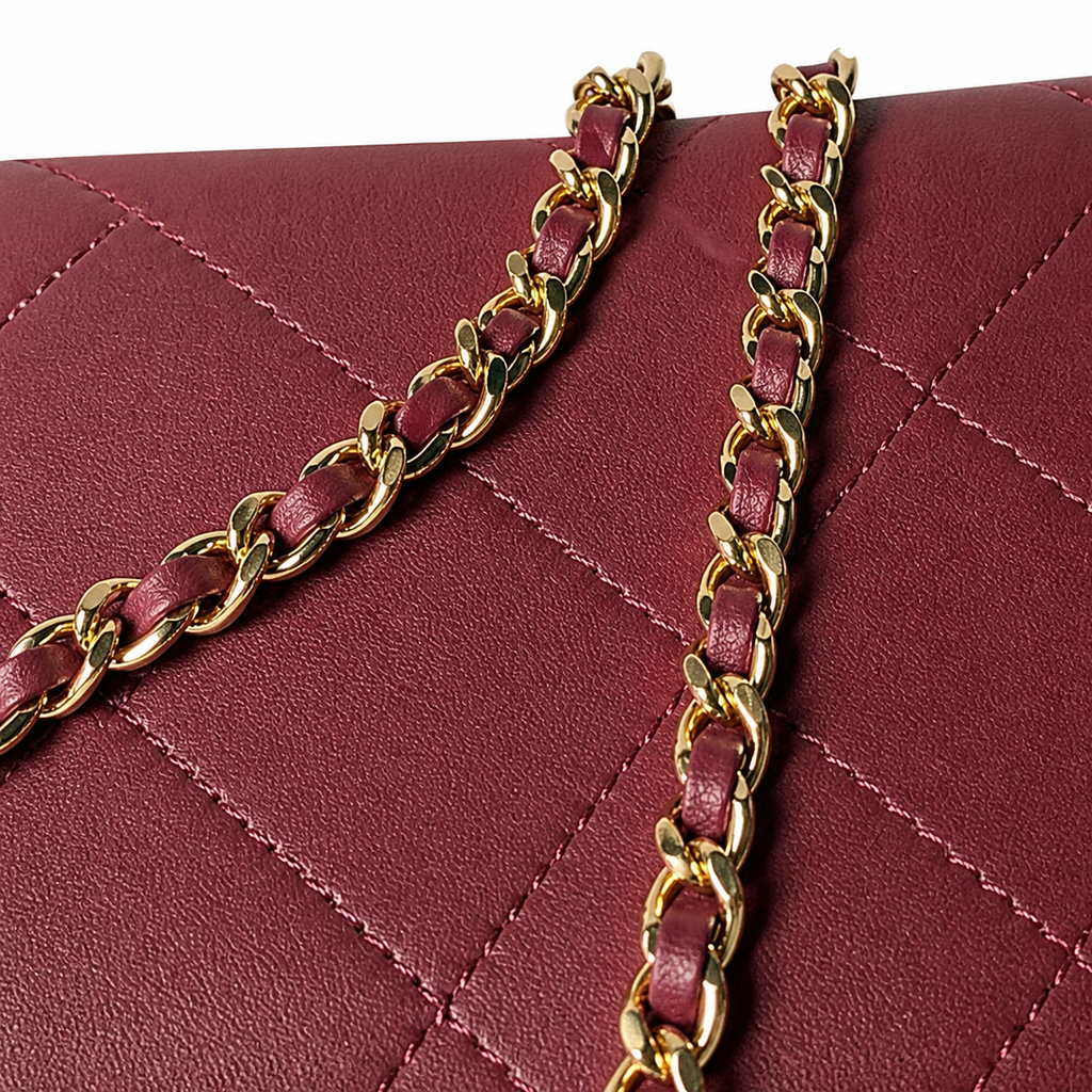 Chanel Burgundy Quilted Lambskin Top Handle Crossbody | Gold CC & CHANEL Tag — 23cm
