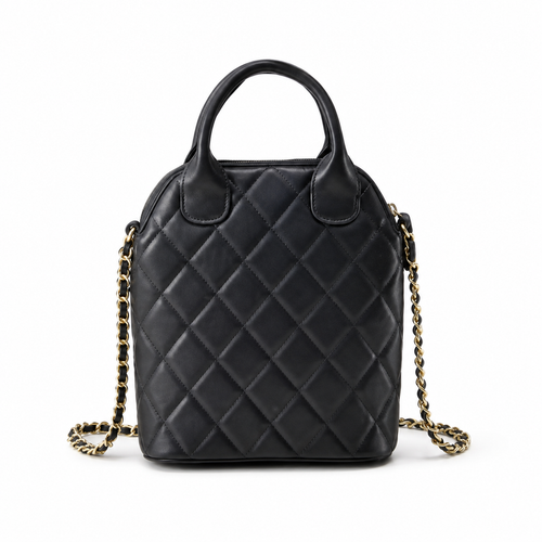 Chanel Black Quilted Lambskin Mini Bucket Bag | D-Ring Top Handle, Bare Gold Chain & Oval Quilted Base