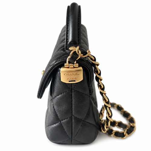 Chanel Black Lambskin Quilted Mini Flap Bag | CHANEL PARIS Gold Padlock Clasp & Gold Chain