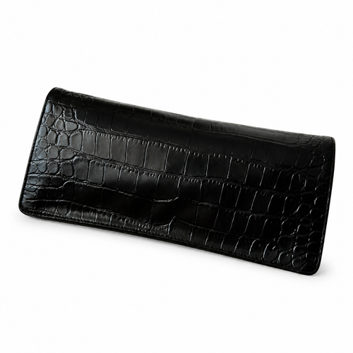 Chanel Black Croc-Embossed Evening Clutch | Jeweled Scarab CC — Blue Lapis & Red Enamel — 30cm