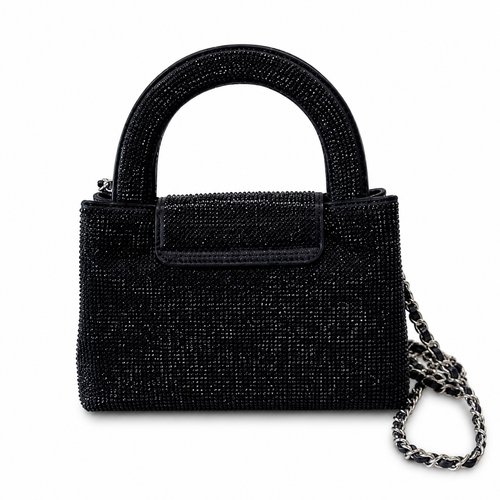 Chanel Black Crystal Mini Top-Handle Flap | Crystal Arch Handle & Silver Chain — 19cm