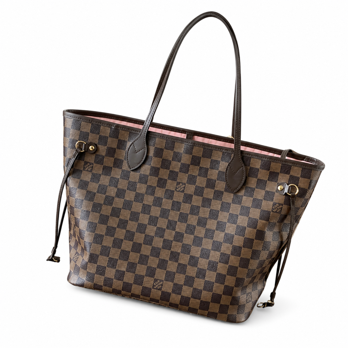 Louis Vuitton Neverfull MM Damier Ebene tote bag with pink interior and gold hardware
