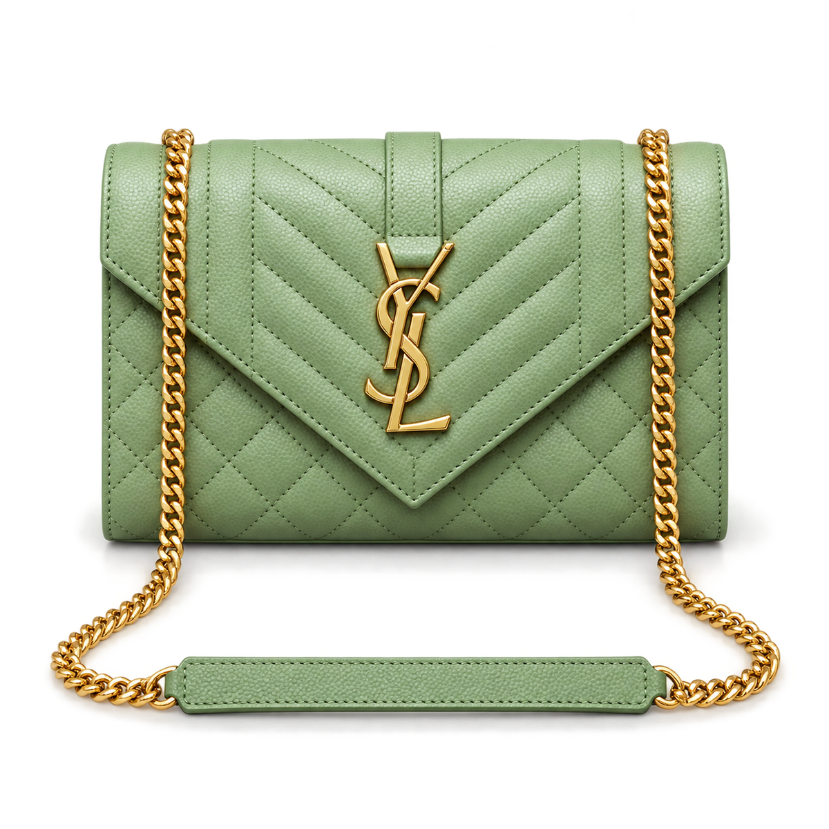 Saint Laurent YSL Envelope Bag – Sage Green Gold
