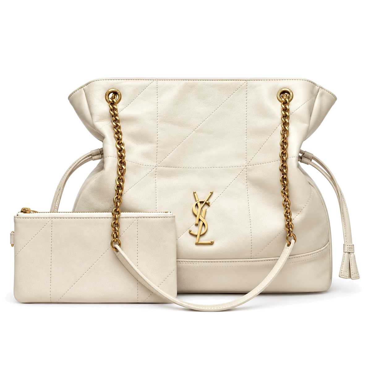 YSL Saint Laurent Jamie Tote Ivory Quilted Leather Set
