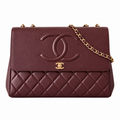 Chanel Large Embossed CC Flap Bag Lambskin Burgundy Gold 33cm