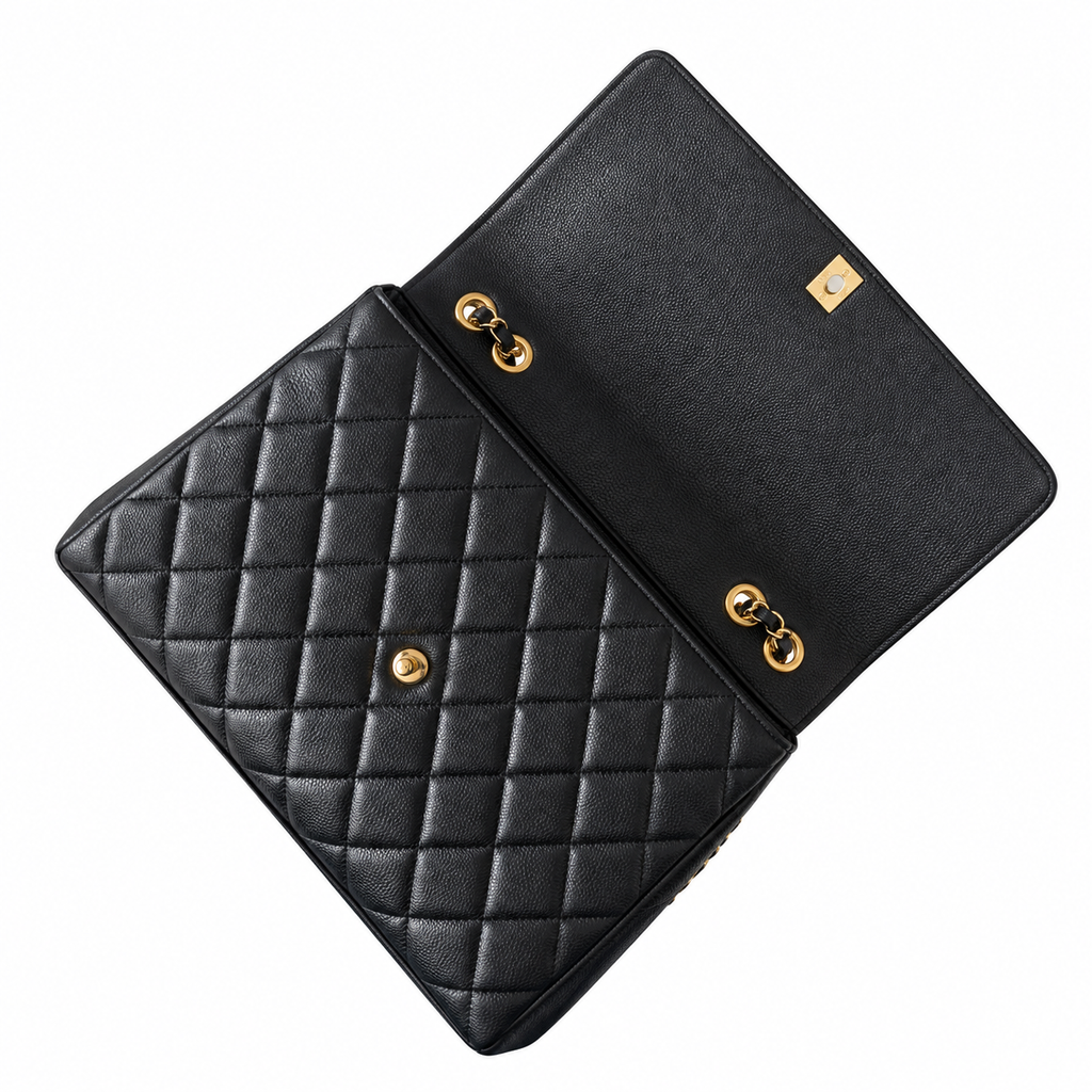 Chanel Grand Shopping Tote GST Quilted Caviar Black Gold 33cm