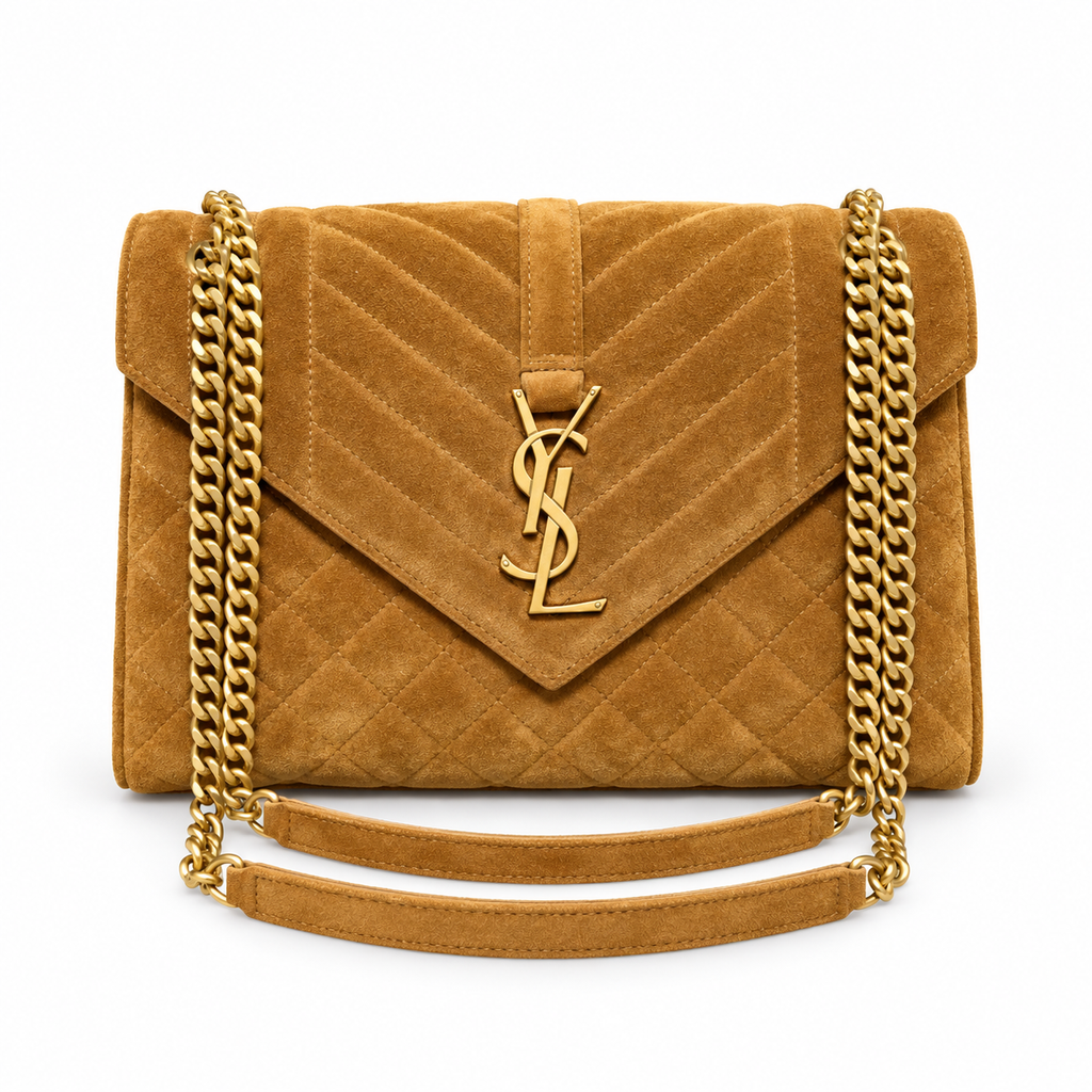 Saint Laurent YSL Envelope Medium – Ginger Suede Gold