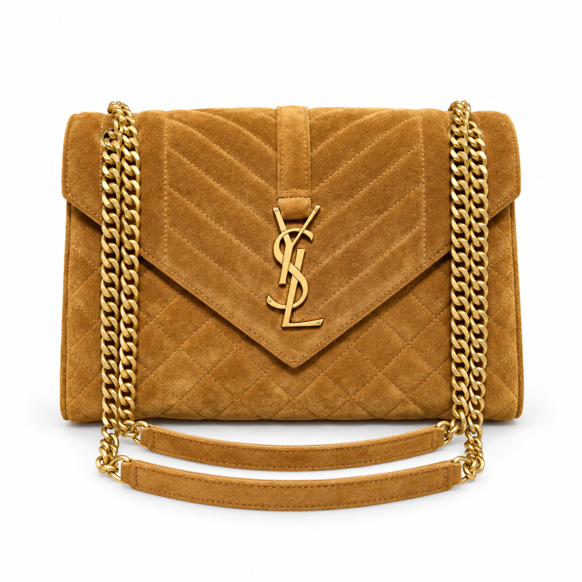 Saint Laurent YSL Envelope Medium – Ginger Suede Gold