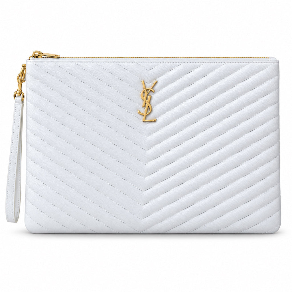 Saint Laurent YSL Monogram Clutch – White Gold