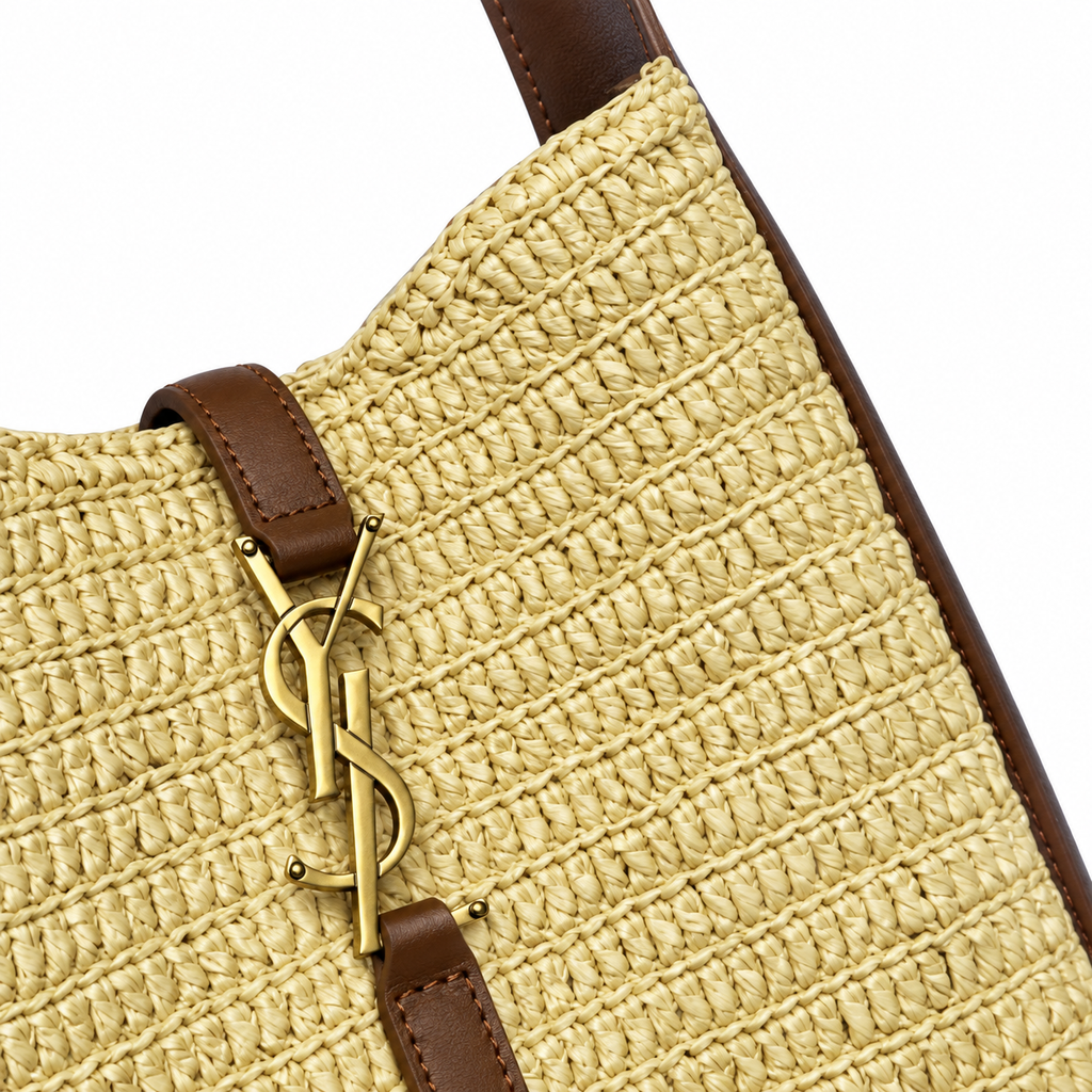 Saint Laurent YSL Le 5 à 7 Raffia Tote – Natural Brown