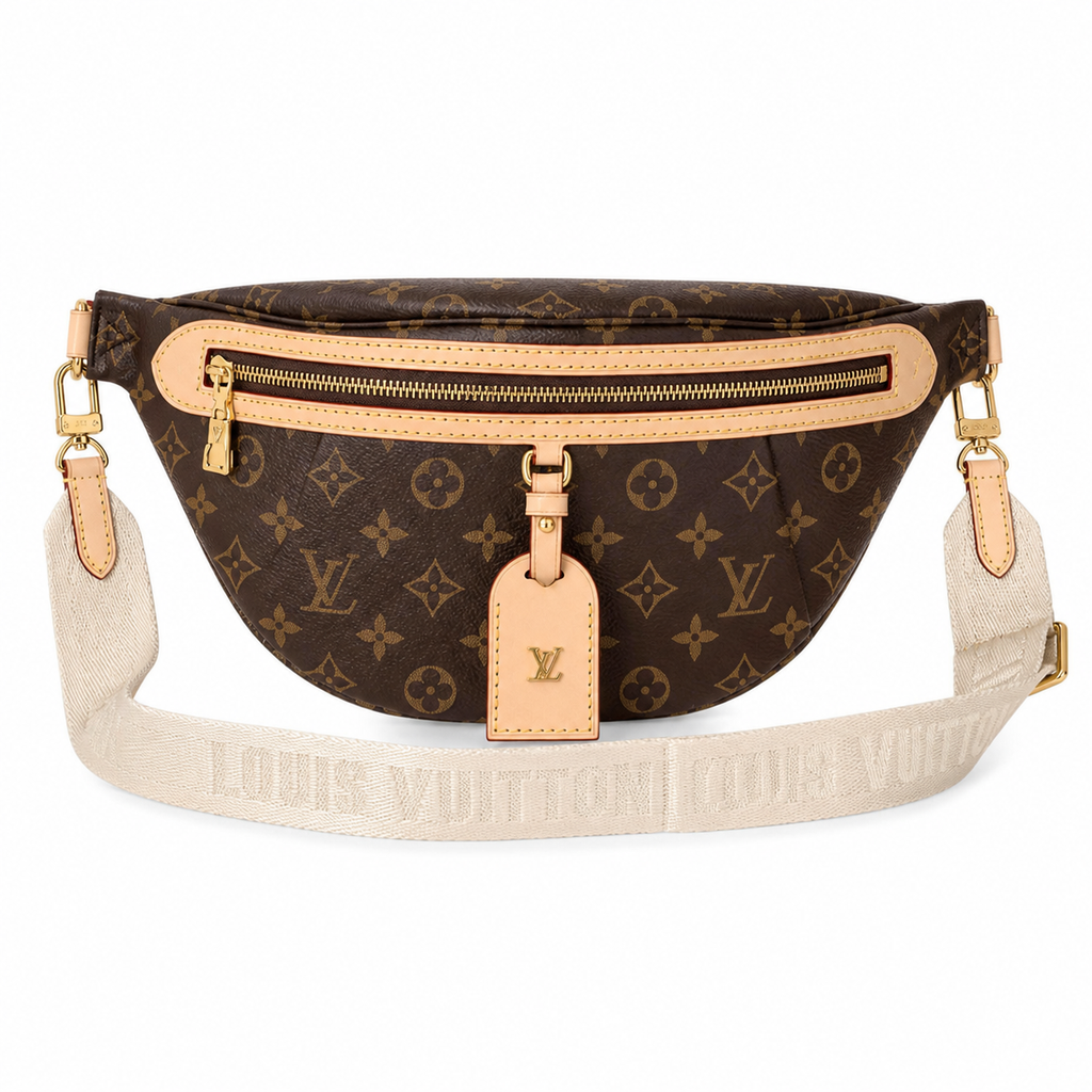 Louis Vuitton Bumbag Monogram Canvas Waist Bag with Cream Louis Vuitton Logo Jacquard Strap
