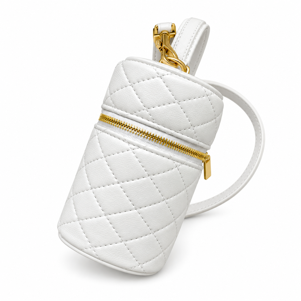 YSL Saint Laurent Quilted Vanity Case Bag White