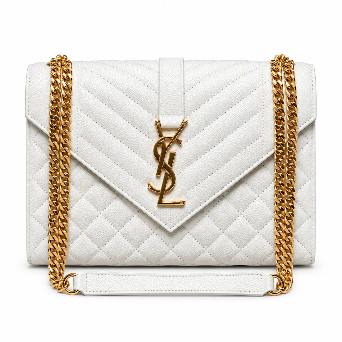 Saint Laurent YSL Envelope Bag – White Gold Chain