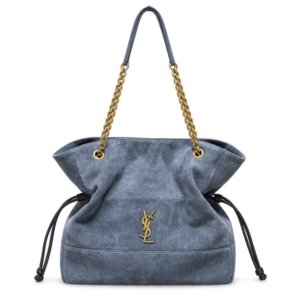 YSL Saint Laurent Jamie Tote Bag Blue Suede Gold Chain