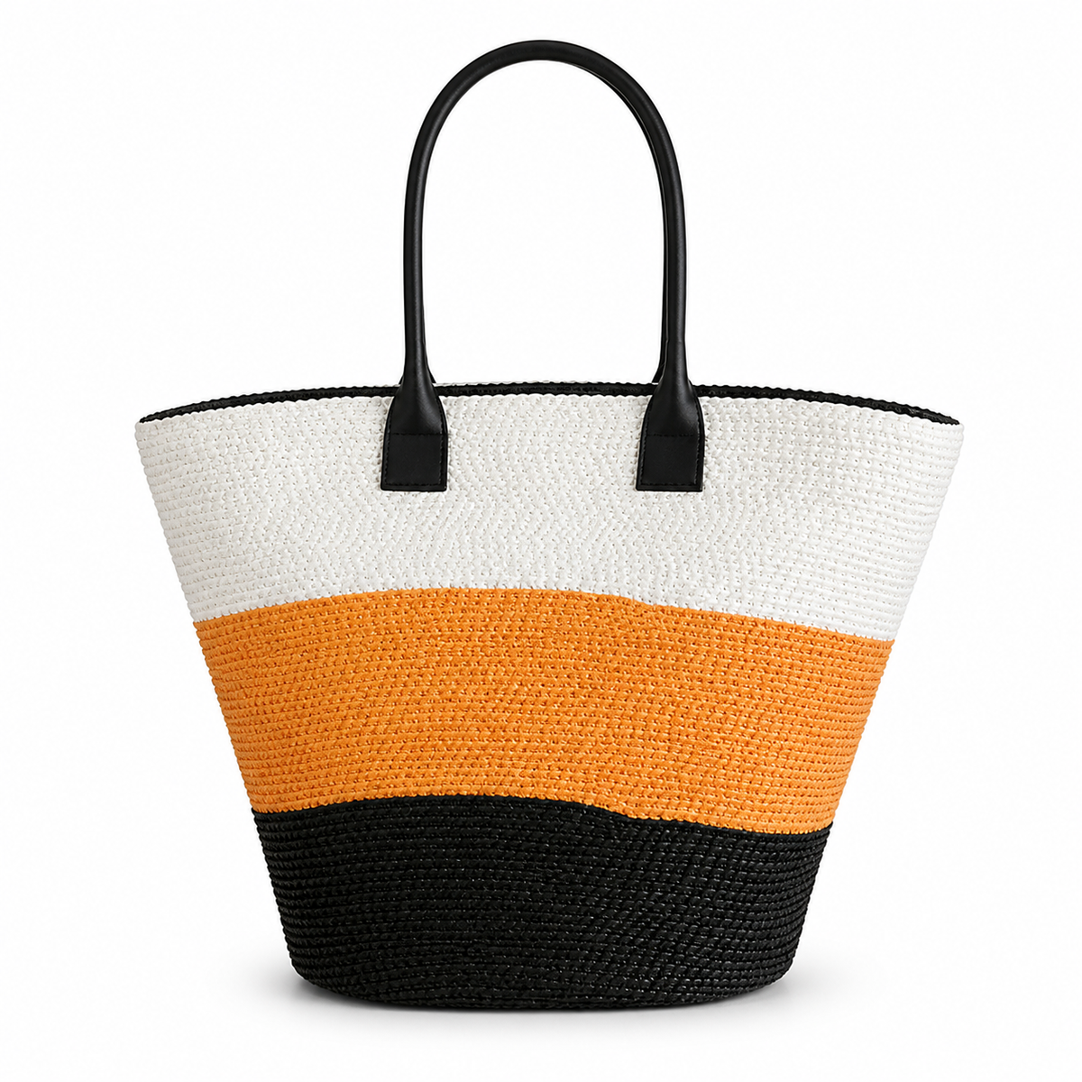 Chanel Ivory & Tangerine Orange Raffia Market Tote | Brown CC & Black Handles — 58cm