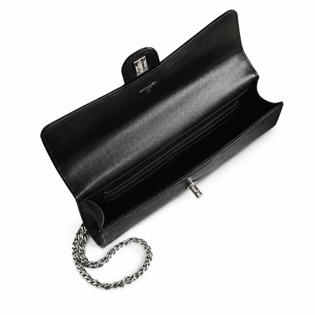 Chanel Black Lizard-Embossed Baguette Flap Bag | Top Handle & Silver Chain