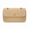 Chanel CC Raffia Woven Flap Bag | Natural Beige & Gold Chain — 25cm