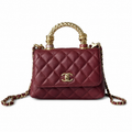 Chanel Burgundy Quilted Lambskin Mini Flap | Camellia Charm Jeweled Handle — 19cm