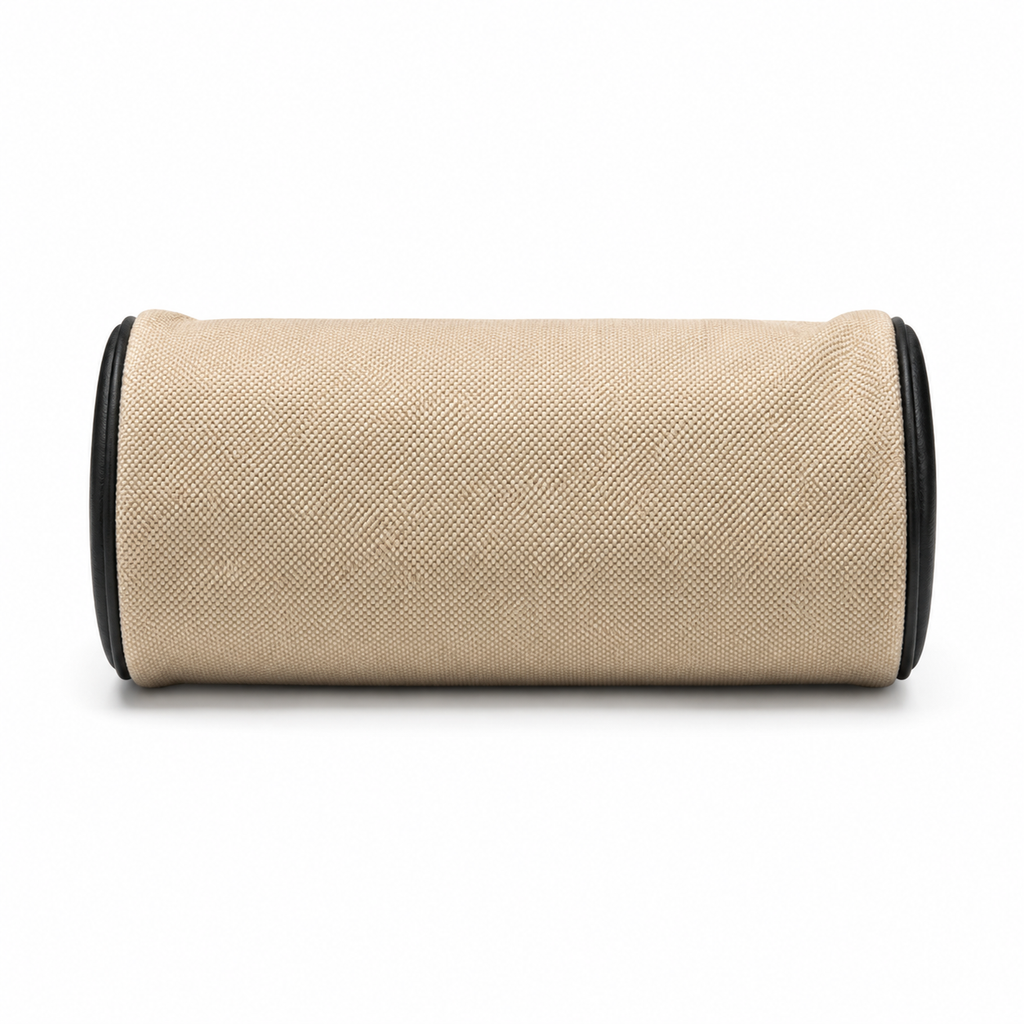 Chanel Natural Linen Camera Bag | Black CC Appliqué, Black Leather Trim & CHANEL Zip Pulls
