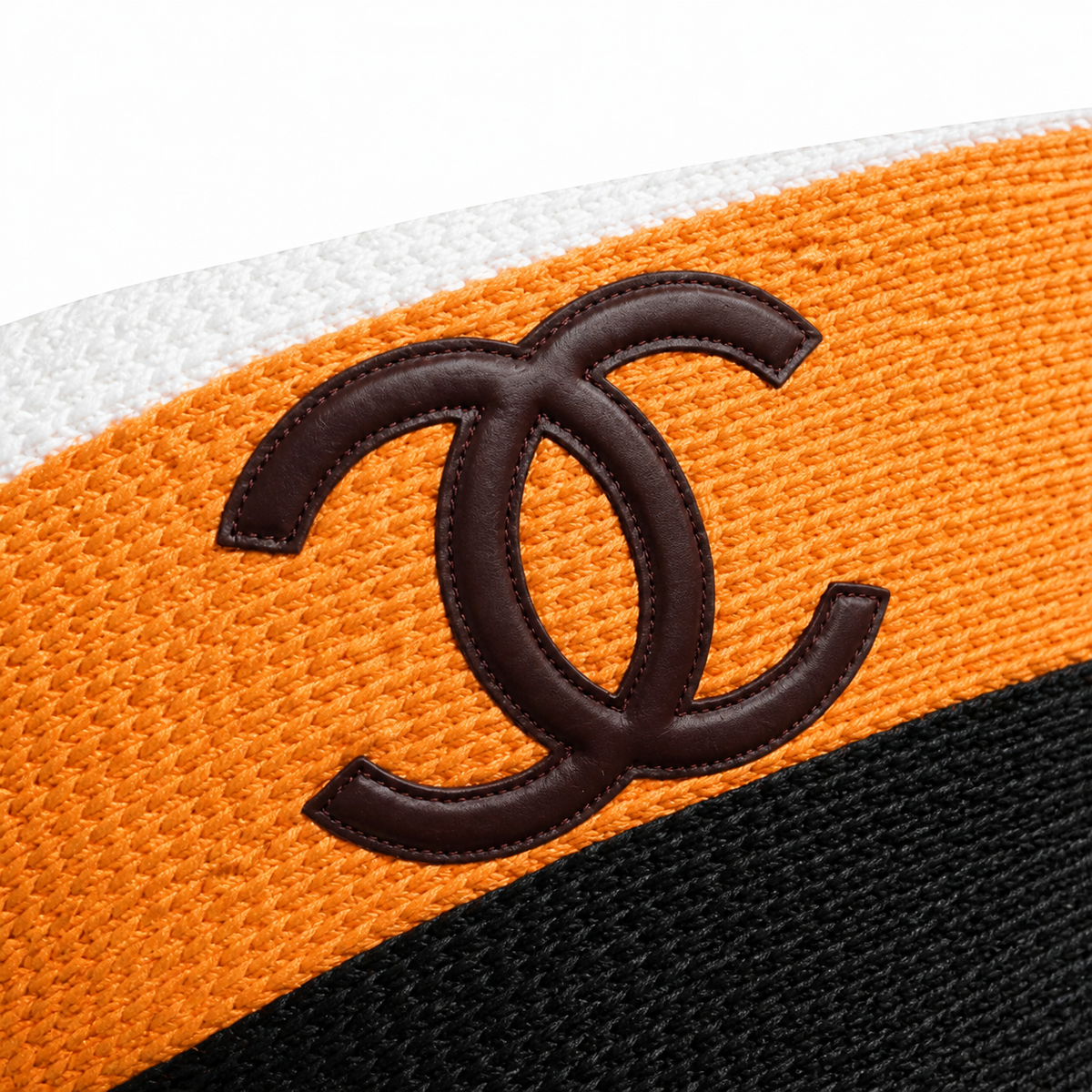 Chanel Ivory & Tangerine Orange Raffia Market Tote | Brown CC & Black Handles — 58cm