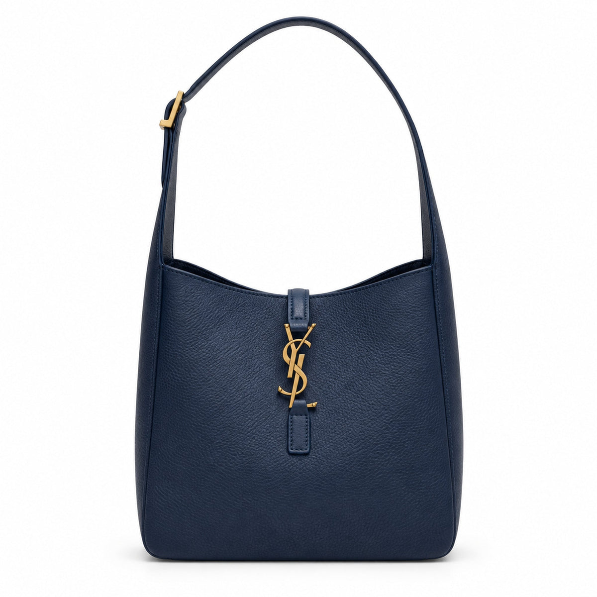 Saint Laurent YSL Le 5 à 7 Hobo Bag in Navy Blue Marine Grained Leather with Antique Gold YSL Toggle Closure and Adjustable Leather Shoulder Strap