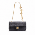 Chanel Charcoal Grey Croc-Embossed Flap Bag | Gold Bar Push-Lock, Jewelled Chain & Burgundy Interior