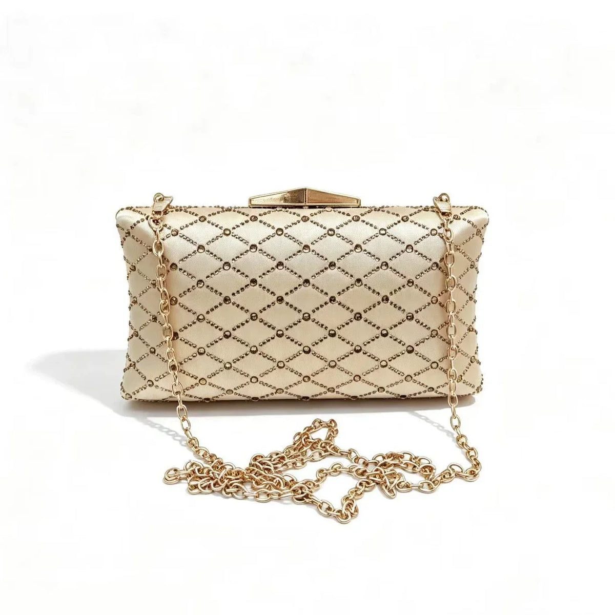 Champagne Beaded Box Clutch 24cm