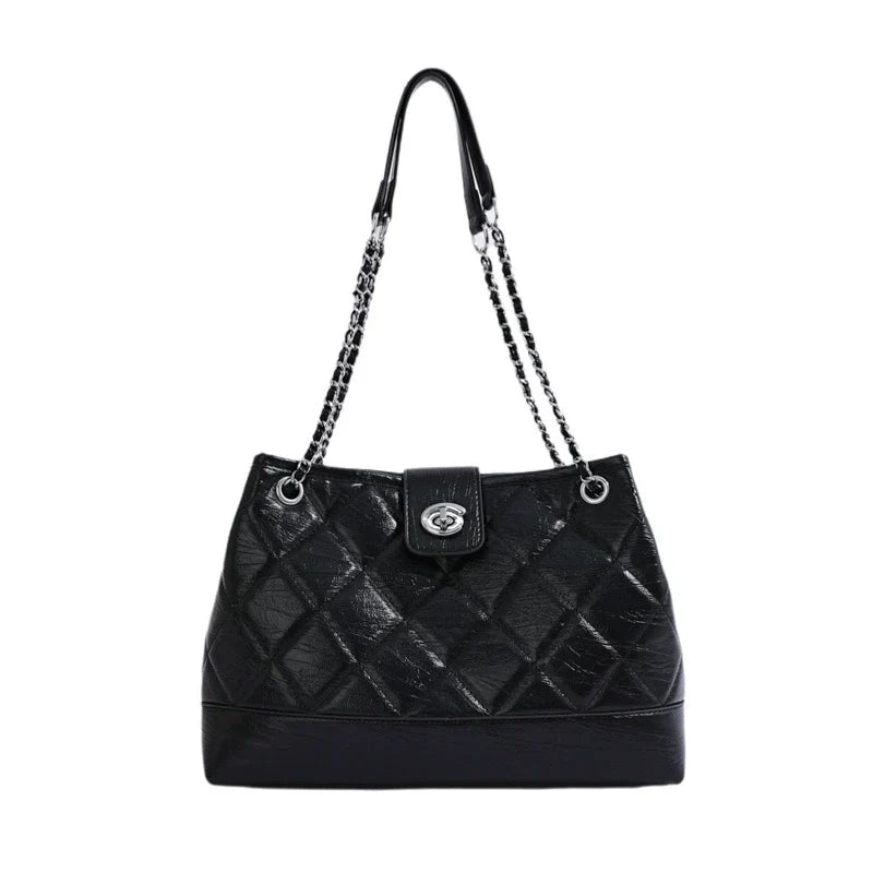 Quilted Leather Chain Shoulder Tote