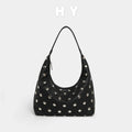 Studded Black Leather Shoulder Bag