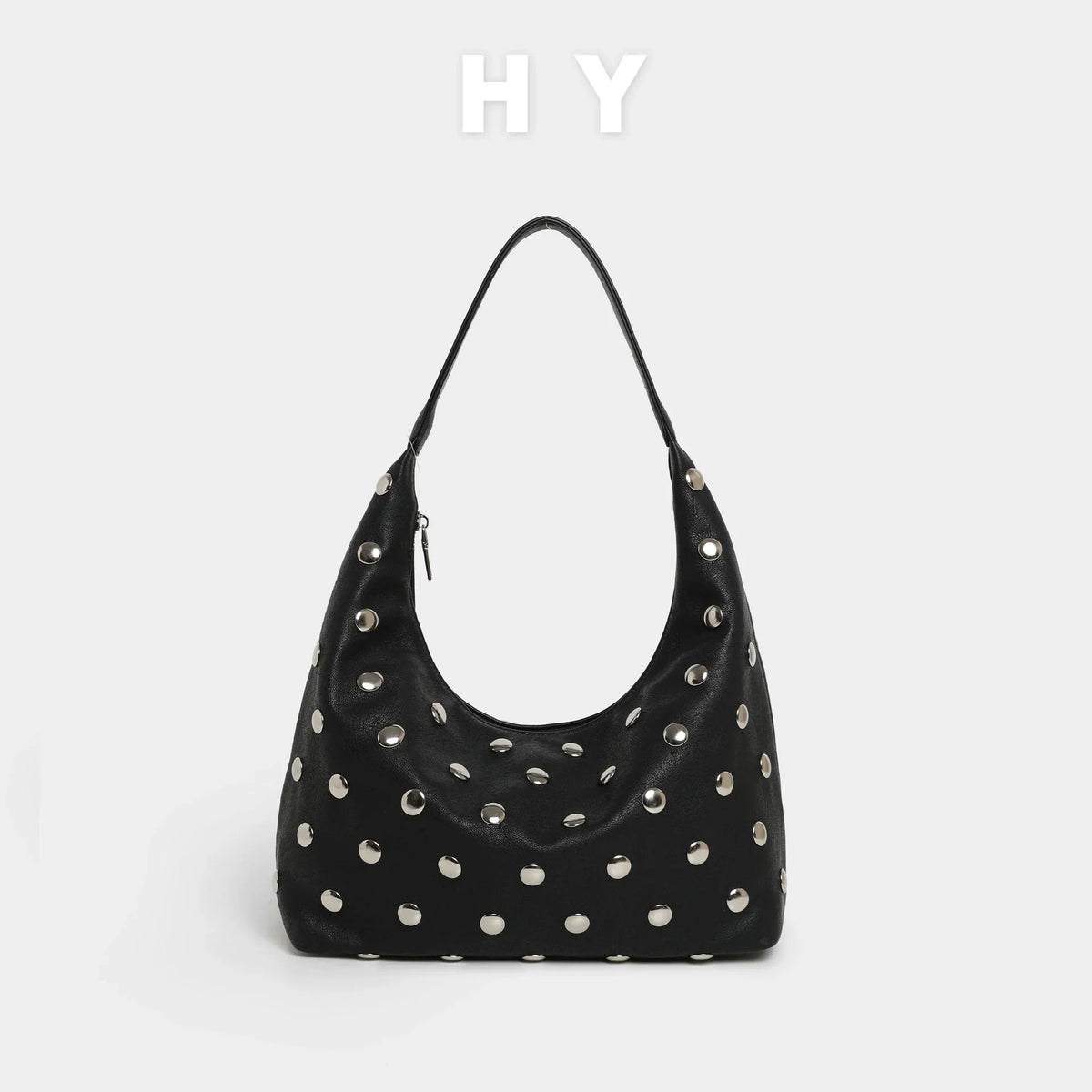 Studded Black Leather Shoulder Bag